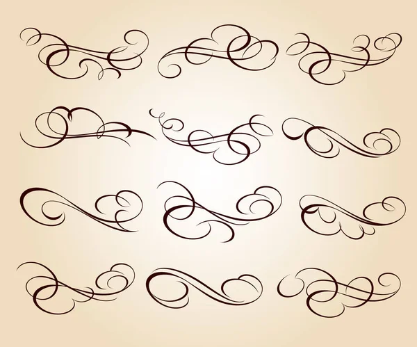 Elementi Calligrafici Eleganti Design Illustrazione Vettoriale Marrone Beige — Vettoriale Stock