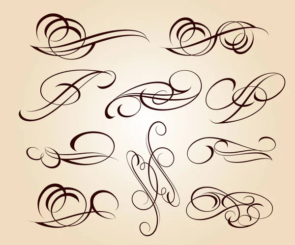 Eléments Calligraphiques Élégants Design Illustration Vectorielle Brun Sur Beige — Image vectorielle