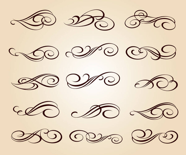 Набор декоративных элементов. Векторная иллюстрация.Хорошо построена для простого монтажа .Для каллиграфии графический дизайн, открытка, меню, приглашение на свадьбу, романтический стиль
.