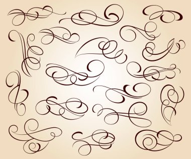 Kaligrafi zarif tasarım unsurları. Vektör çizim. Kahverengi bej üzerine.