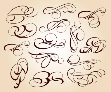 Kaligrafi zarif tasarım unsurları. Vektör çizim. Kahverengi bej üzerine.