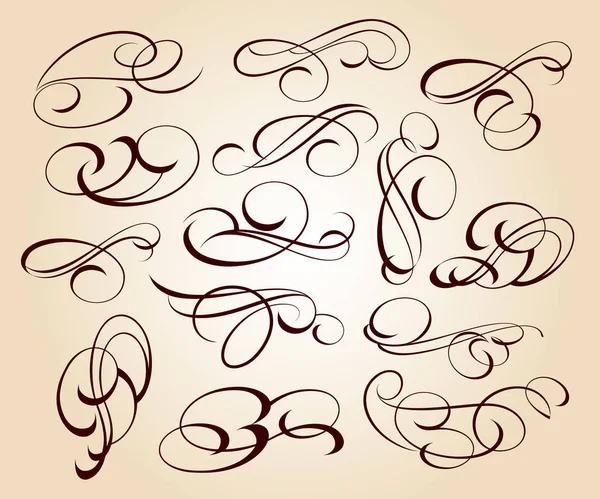 Eléments Calligraphiques Élégants Design Illustration Vectorielle Brun Sur Beige — Image vectorielle