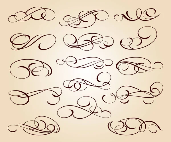 Elementi Calligrafici Eleganti Design Illustrazione Vettoriale Marrone Beige — Vettoriale Stock