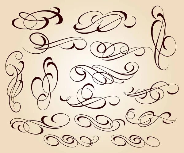 Eléments Calligraphiques Élégants Design Illustration Vectorielle Brun Sur Beige — Image vectorielle