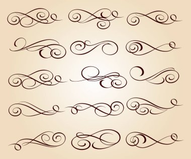 Kaligrafi zarif tasarım unsurları. Vektör çizim. Kahverengi bej üzerine.