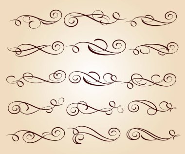 Kaligrafi zarif tasarım unsurları. Vektör çizim. Kahverengi bej üzerine.