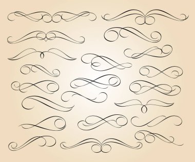 Kaligrafi zarif tasarım unsurları. Vektör çizim. Bej Siyah.
