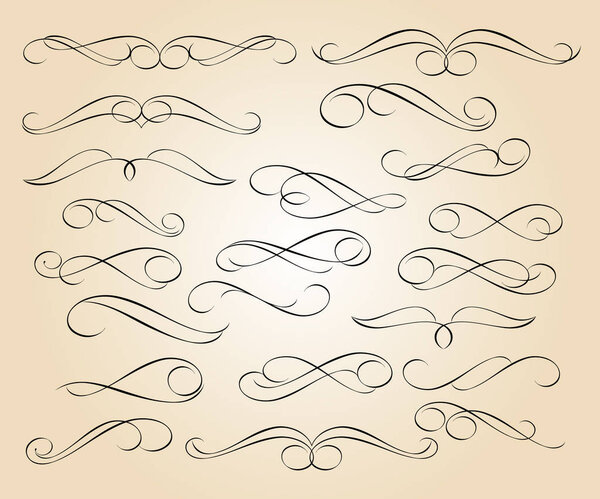 Каллиграфические элегантные элементы дизайна. Векторная иллюстрация. Черный на бежевом
.