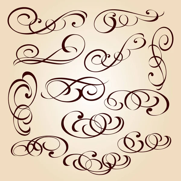 Elementi Calligrafici Eleganti Design Illustrazione Vettoriale Nero Beige — Vettoriale Stock