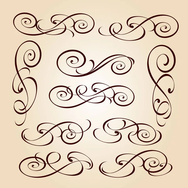 Éléments Calligraphiques Élégants Design Illustration Vectorielle Noir Sur Beige — Image vectorielle