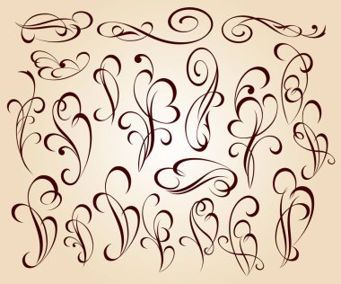 Tasarım öğeleri kümesi. Vektör çizim. Kahverengi bej üzerine.