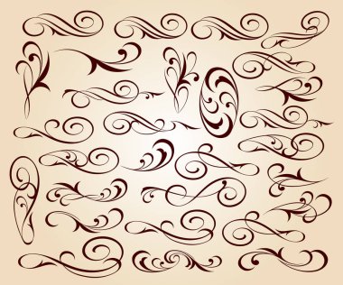 Tasarım öğeleri kümesi. Vektör çizim. Kahverengi bej üzerine.