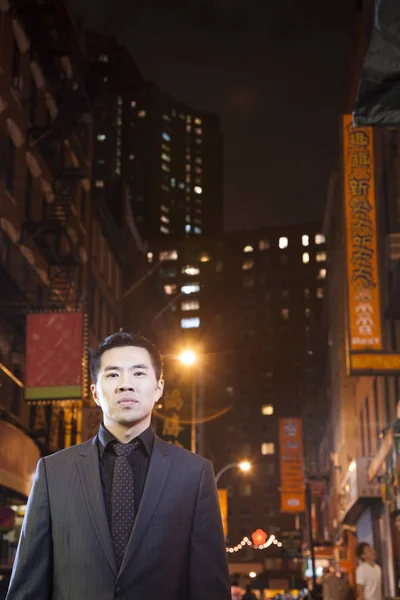 Asian man in chinatown at night — Stock Photo, Image