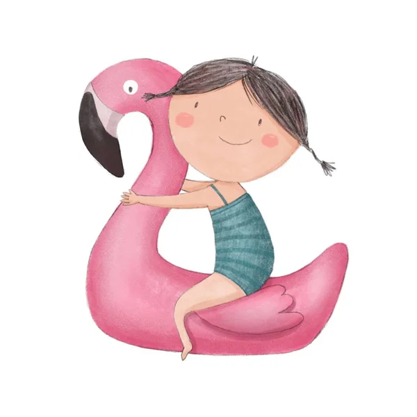 Cute girl and Flamingo Royalty Free Stock Images