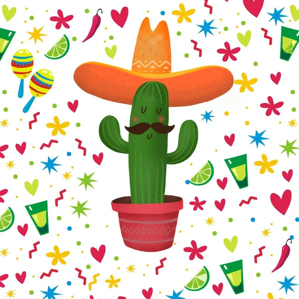 Mexican cactus cartoon print