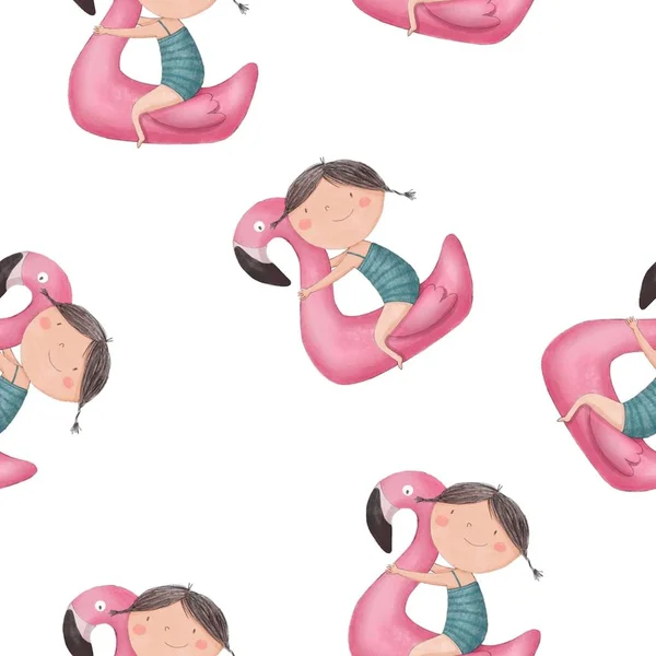 Cute girl and Flamingo Royalty Free Stock Images