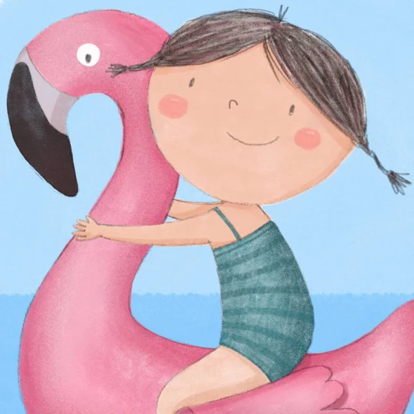 Cute girl and Flamingo Royalty Free Stock Images