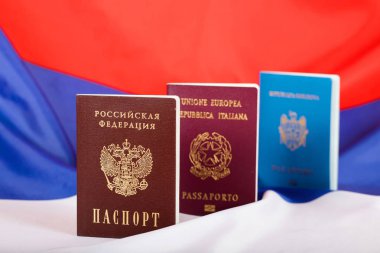 Russian pass in front of Moldovan and Italian ones.  clipart