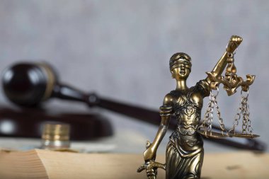 Themis heykeli. Para ve hakimin tokmak içinde belgili tanımlık geçmiş. 