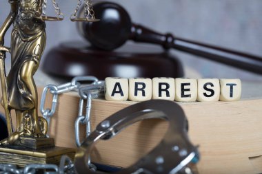 Word ARREST composed of wooden letters.  clipart