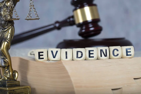Firman EVIDENCE terdiri dari huruf-huruf kayu . — Stok Foto