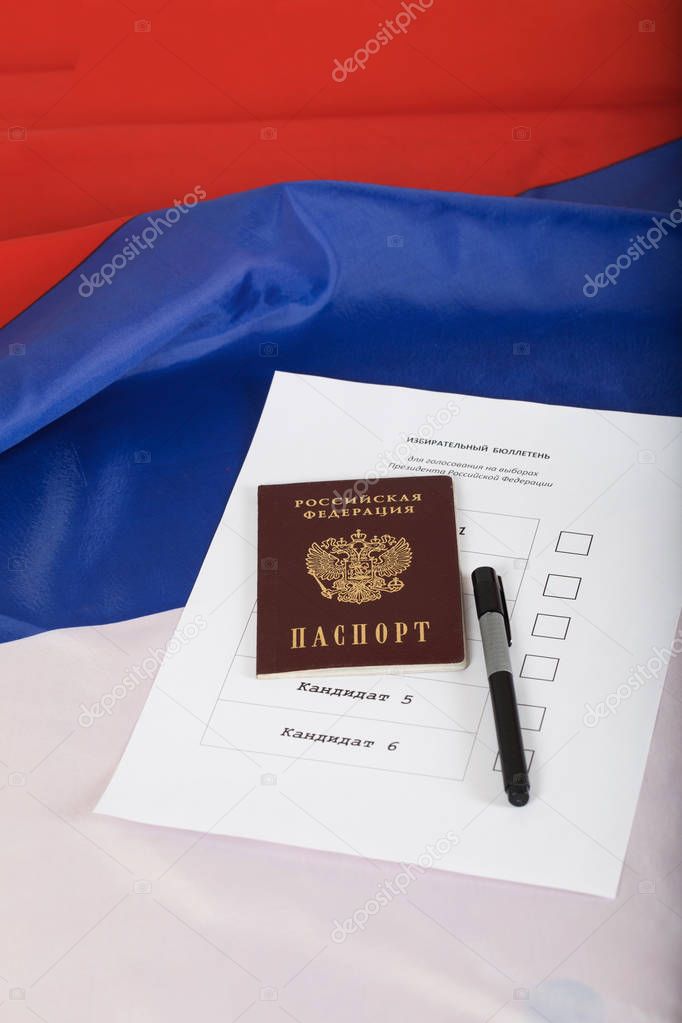 Russian passport on a approximate sample of ballot paper for pre