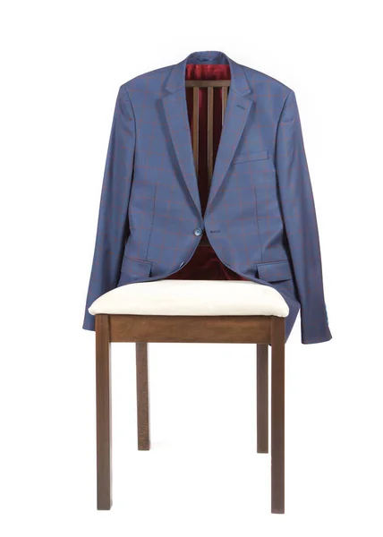 Male classical jacket is hanging on a chair. — Stock Photo, Image