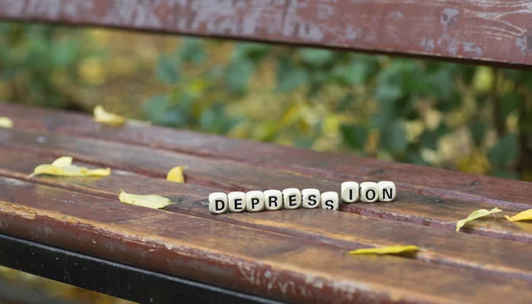 Word DEPRESSION composed of wooden letters. — Stock Photo, Image