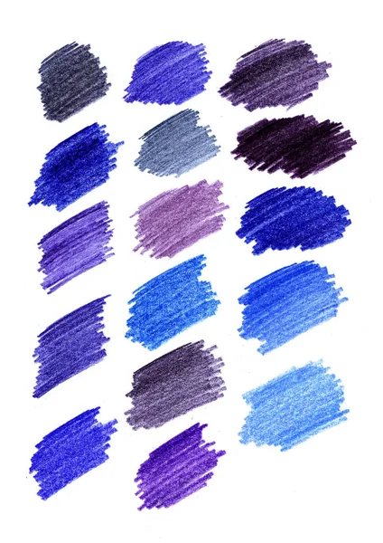 Série de traços de lápis azul diferentes isolados — Fotografia de Stock