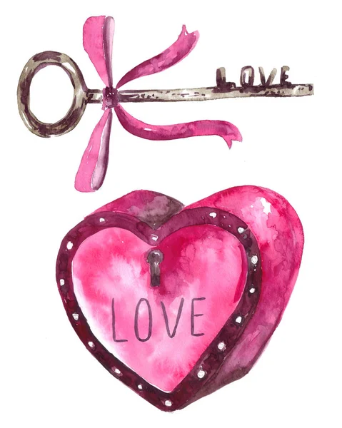 Anahtar ve asma kilit. Sevgililer Günü dekorasyonu. Aşkın sembolünü karşılamak için tasarla