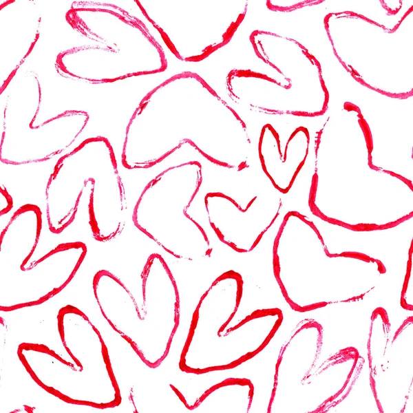 Red hand-drawn doodle seamless pattern with hearts. wedding invitation, card for Valentines Day or card about love. — Stock Photo, Image