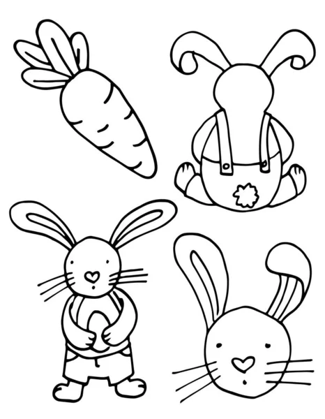 Conejo Conjunto Zanahoria Ilustración Vacaciones Pascua Diseño Difracción Página Para — Archivo Imágenes Vectoriales
