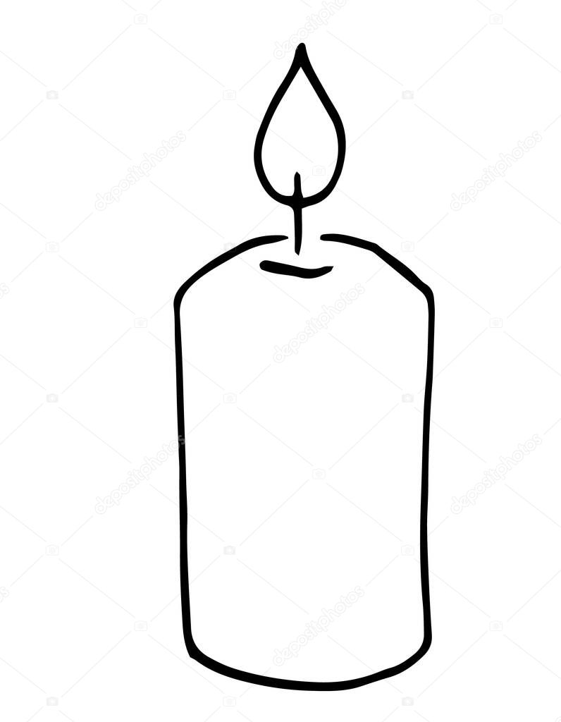 Candle ,line art, vector outline, hand drawnillustration. Easter, christmas greeting card design coloring page