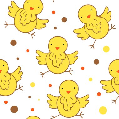 Sarı hatunlarla kusursuz desenler, Paskalya tatili, resimli kuşlar, el çizimi..