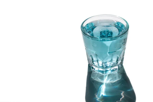 Glass Blue Water Bright Shadow Refreshing Drink Copy Space — Stock Photo, Image