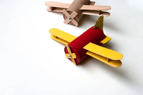 Handgemaakt Speelgoed Voor Kinderen Hobby Familie Papieren Handwerk Vliegtuigretro — Stockfoto