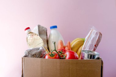 Yiyecek teslimatı, alışveriş, bağış, online alışveriş. Fodstuff.