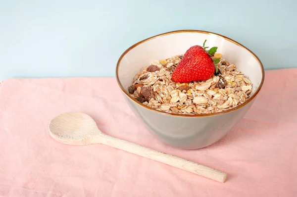 Comidas Avena Desayuno Comida Saludable Muesli Con Fresa —  Fotos de Stock