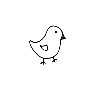 Tek elle çizilmiş kuş. Doodle vektör çizimi. Tebrik kartları, posterler, çıkartmalar için hoş bir unsur. Beyaz arkaplanda izole 