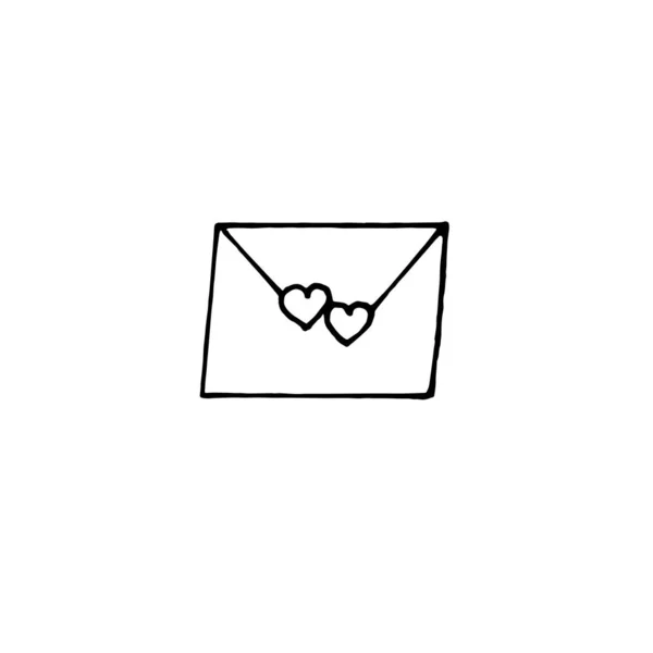 Hand Drawn Envelope Hearts Isolated White Background Doodle Vector Illustration — 스톡 벡터