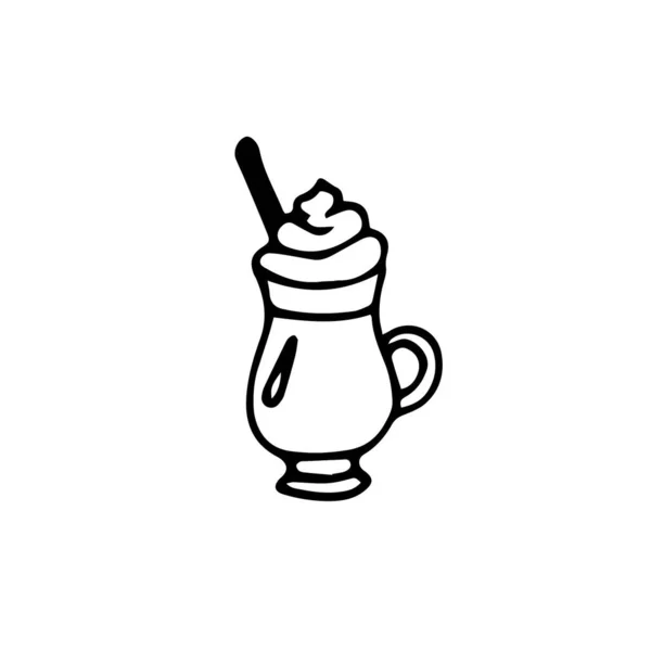 Ręcznie Rysowana Szklanka Irlandzkiej Kawy Śmietankowej Ilustracja Wektora Bazgrołów — Wektor stockowy