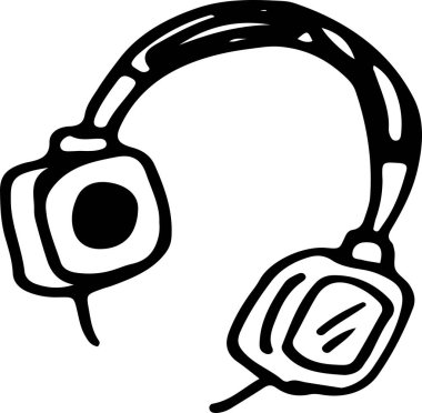 El kulaklığı, kulaklık. Doodle vektör illüstrasyonu.