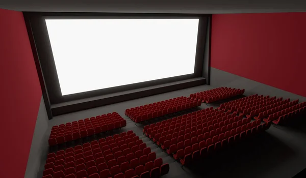 Порожній екран у порожньому кінозалі. 3D ілюстрація . — стокове фото