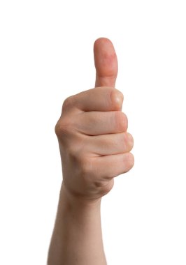 El başparmak göstermek yukarıya. Beyaz arka plan üzerinde izole.