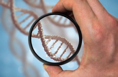 Bilim adamı examinates Dna molekülü. Genetik araştırma kavramı.