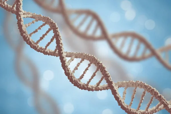 Концепція генетики та мікробіології. Молекули ДНК на синьому фоні. 3D ілюстрація . — стокове фото