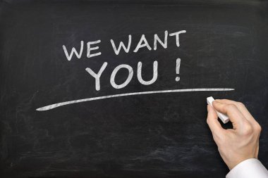 El biz Want You tahtaya yazıyor. Kariyer kavramı.