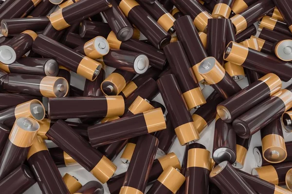 Ilustración 3D de muchas baterías alcalinas . —  Fotos de Stock