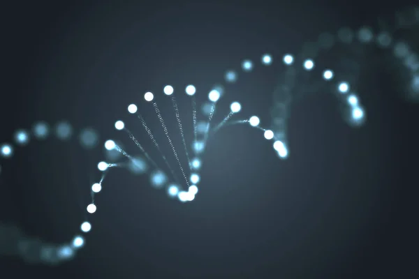 Moléculas de ADN brillantes abstractas sobre fondo negro. Ilustración 3D renderizada . — Foto de Stock