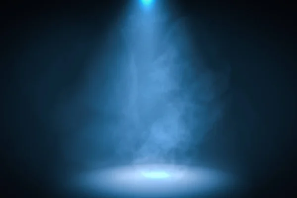 3D utsmält illustration av blå spotlight bakgrund med rök — Stockfoto